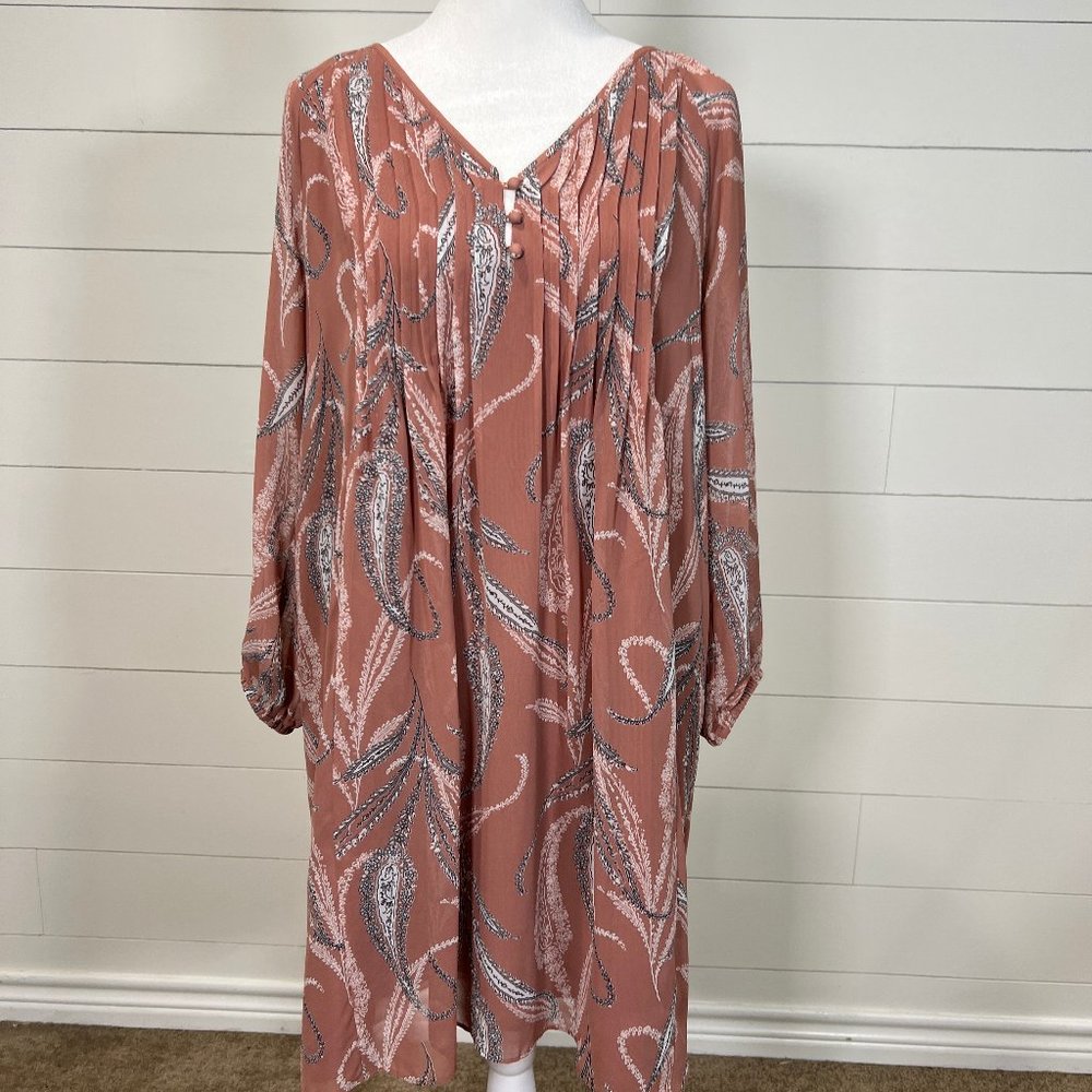 LOFT Outlet Mauve and Gray Paisley Tunic Dress Size M